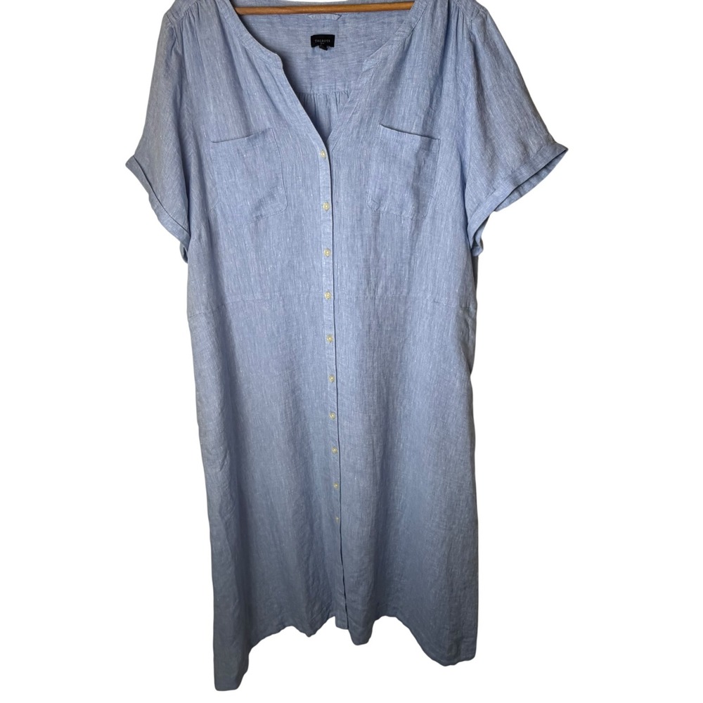 Talbots Shirt Dress Womens 22W Blue Linen Midi Short Sleeve Lagenlook Preppy - Picture 6 of 10